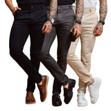 Kit 3 Calças Sarja Com Elastano Premium, Preta, Cappucino, sinza escuro